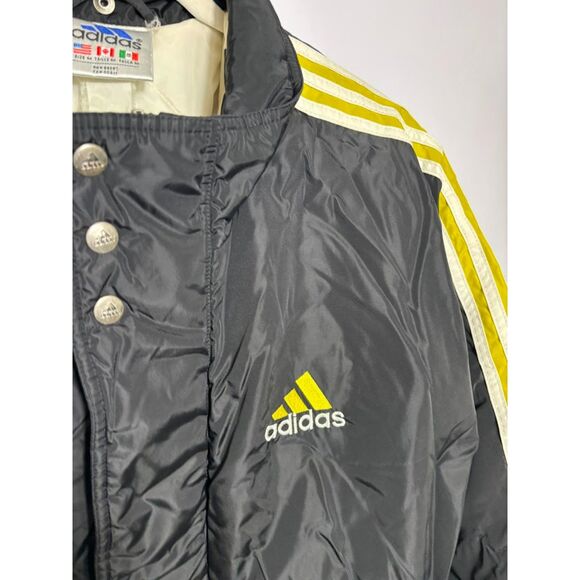 Adidas Coat Men's size Medium Black Yellow Puffer Long Line Vintage Jacket 90s - Picture 4 of 7